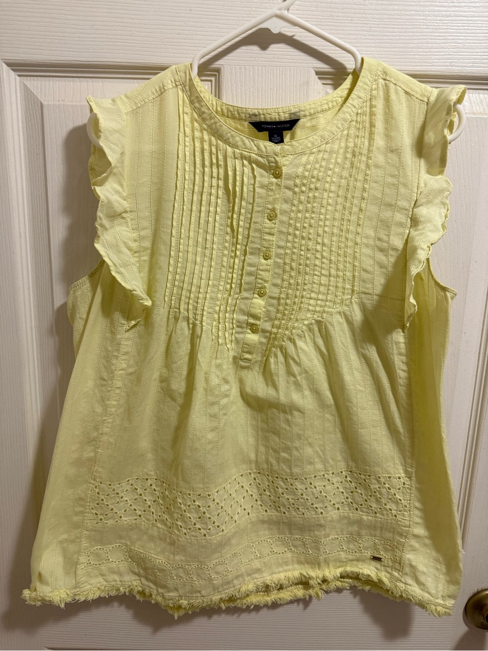 Tommy Hilfiger Pale Yellow Ruffle Pintuck Women’s Blouse